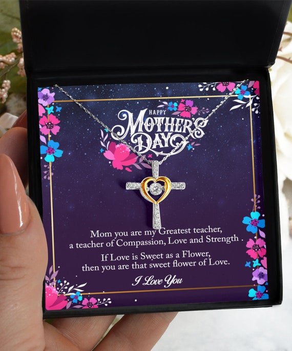 Mom Sweet Flower Of Love Cross Necklace - Mother's Day Gift, Gift for Mom