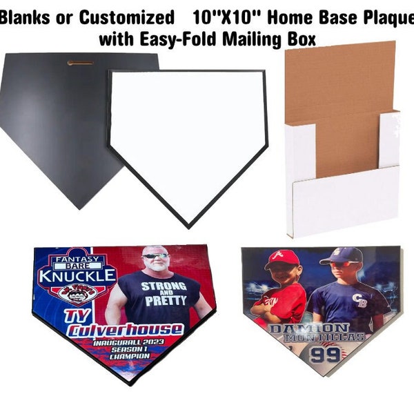 10"x10" Team HOME PLATE PLAQUE with White Easy Fold Mailing Box, Sublimation Blank, Baseball, Softball, Decor, Awards
