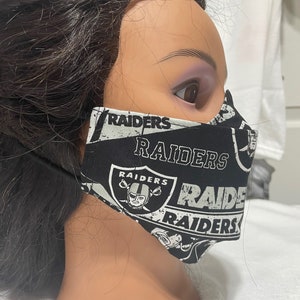 3D Las Vegas Raiders Face Mask, reusable, washable, comfortable. Raiders Football NFL | 2 Layers