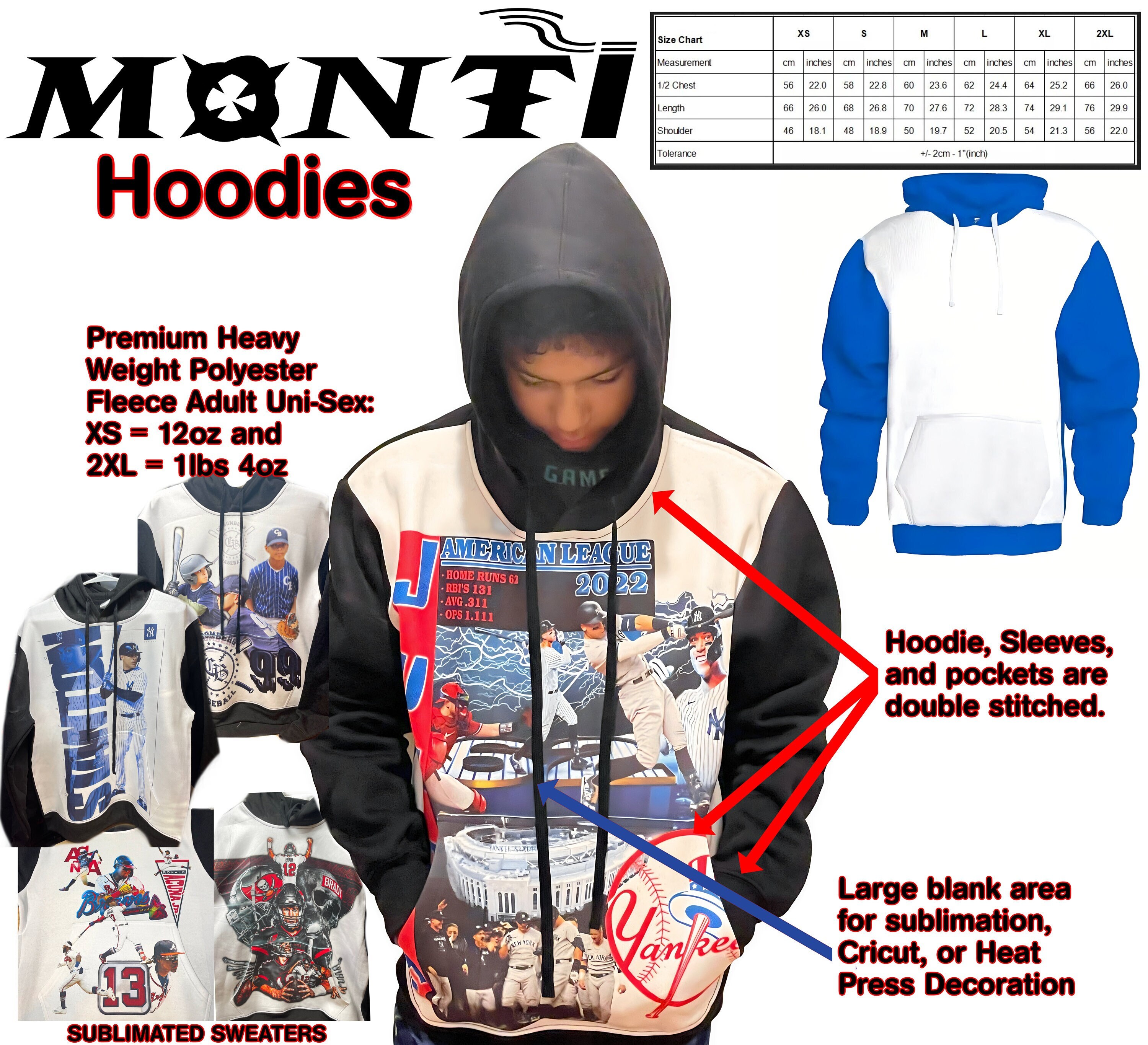 Royal Blue and White Thick Heavy Premium Sublimation Hoodies