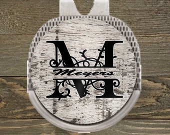 Personalized Ball Marker | Hat Clip Ball Marker | Golf Gifts | Distressed Wood Monogram