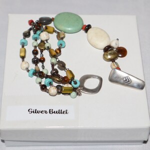 Silpada Howlite, Tiger Eye, Shell & Coral Beaded Toggle Clasp Sterling Silver Bracelet B1992