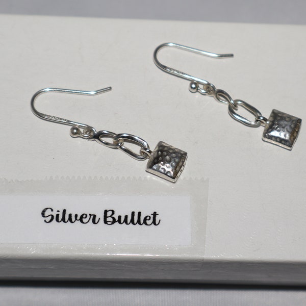Silpada Petite Hammered Square Puffy Pillow Sterling Silver Dangle Earrings
