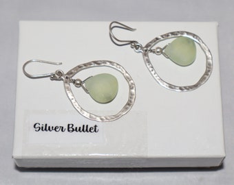 Silpada Hammered Oval Green Prehnite Stone Sterling Silver Earrings