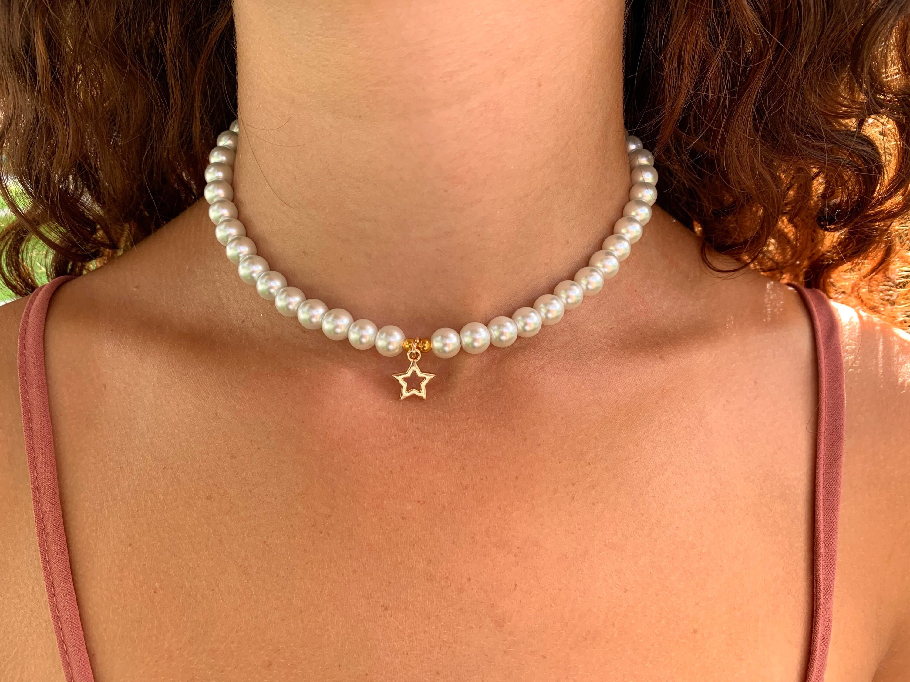 Pearl Necklace / Star Charm Necklace / Y2k Jewelry / Star Etsy