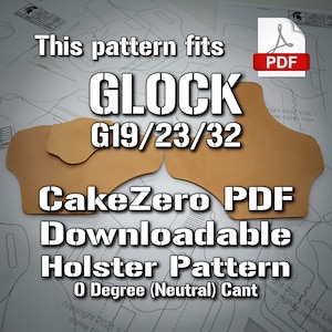Puede incluir: Un patrón de holster descargable en formato PDF para pistolas Glock G19/23/32 con un ángulo de 0 grados (neutro). El patrón es de CakeZero.