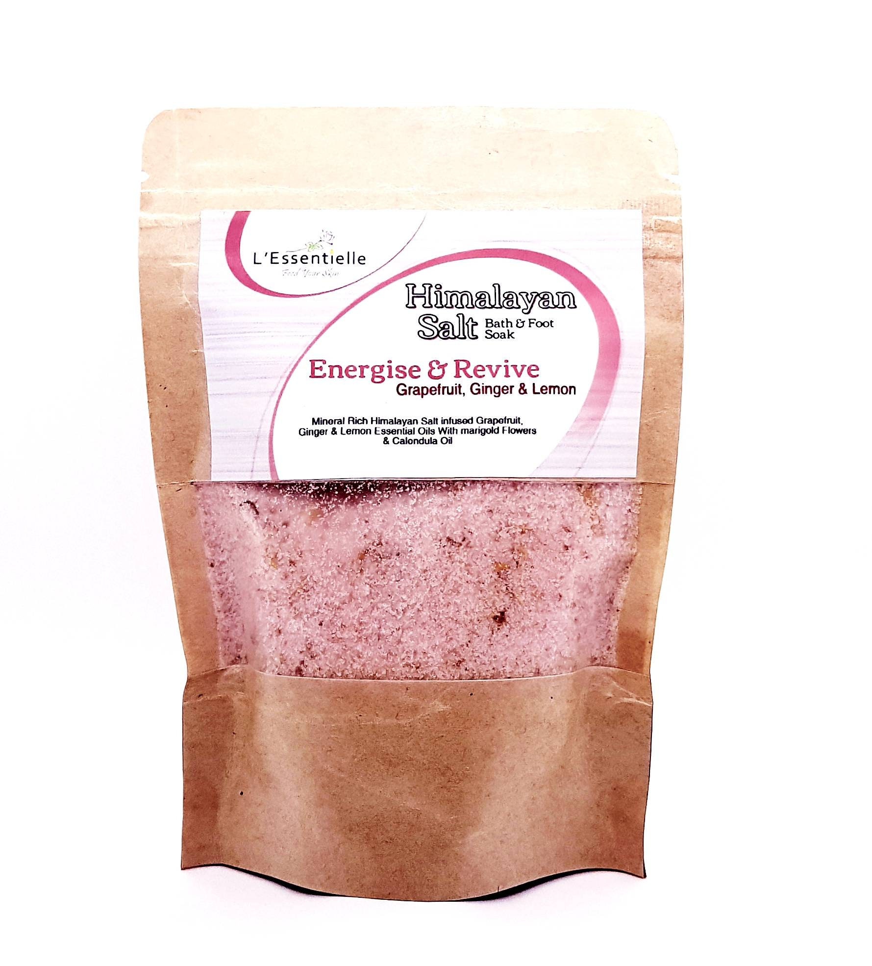 Himalayan Pink Bath Salt Soak: Energize & Revive, Grapefruit Ginger Lemon, Marigold Flowers (100g)