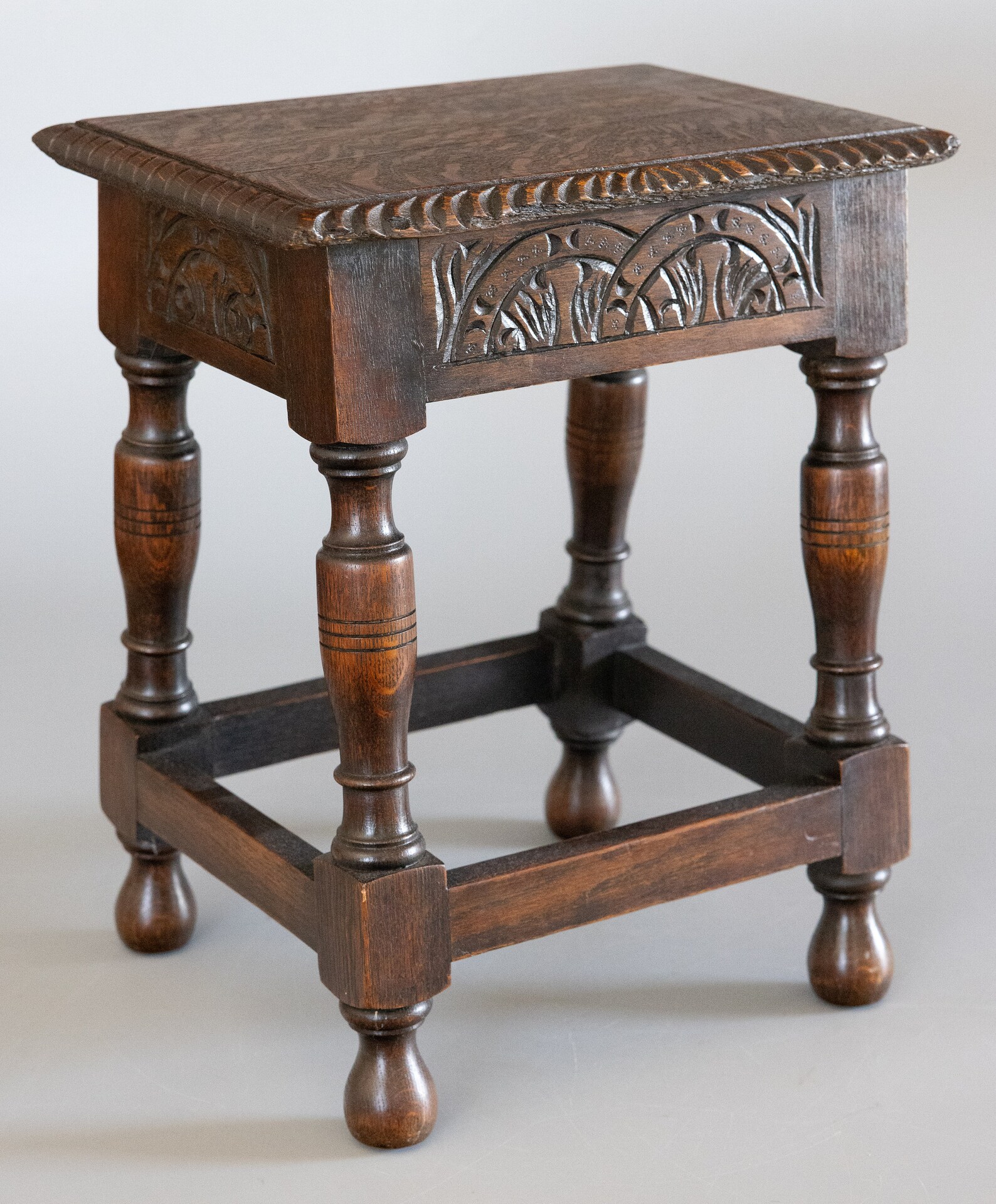 Antique English Carved Tiger Oak Joint Stool Side Table - Etsy