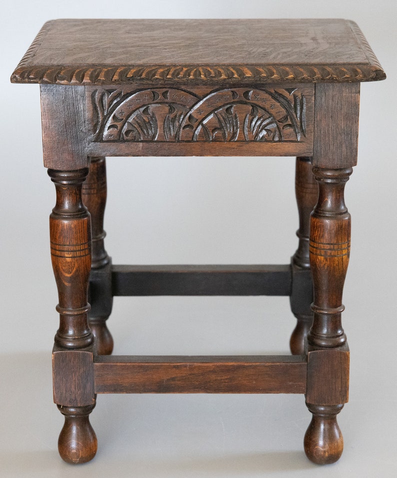 Antique English Carved Tiger Oak Joint Stool Side Table - Etsy