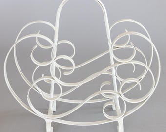 Vintage French Style White Painted Wrought Iron Magazine Rack