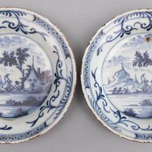 18th Century Petite Dutch Delft Faience Chinoiserie Plates - a Pair