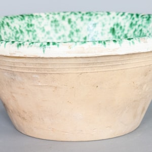 Antique 19th Century French Speckled Green Glazed Terracotta Tian Decorative Bowl