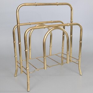 Hollywood Regency Faux Bamboo Brass Magazine Rack
