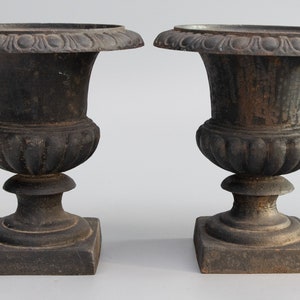 Antique French Cast Iron Garden Urns Planters - a Pair