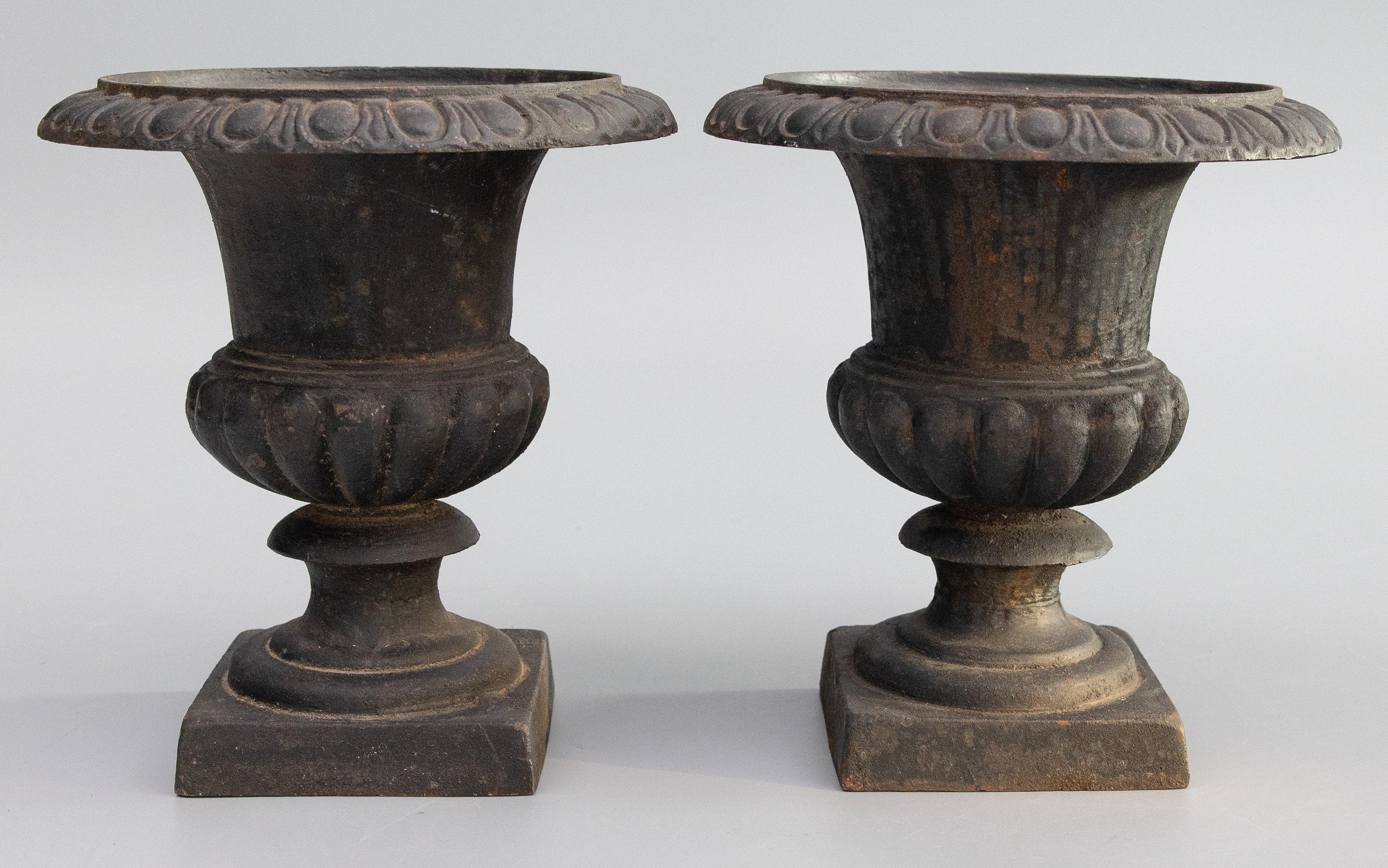 Antique French Cast Iron Garden Urns Planters - a Pair