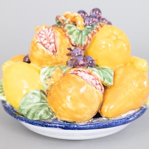 Vintage French Majolica Fruit Bowl Arrangement Table Centerpiece, circa 1950