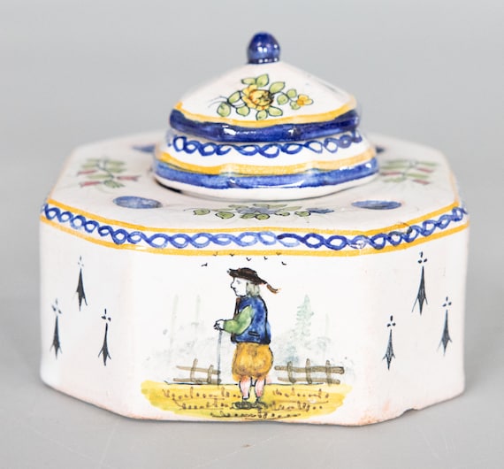 Antique French Faience Quimper Style Inkwell Circa 1900 - Etsy