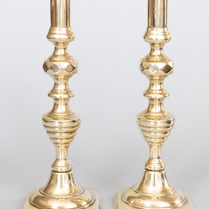 Pair of Large Antique 19th Century English Brass Beehive Push-Up Candlesticks 12.25&quot;H