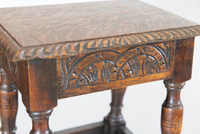 Antique English Carved Tiger Oak Joint Stool Side Table - Etsy