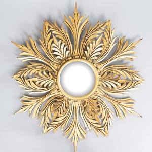 Vintage French Giltwood Sunburst Convex Mirror, 1950s