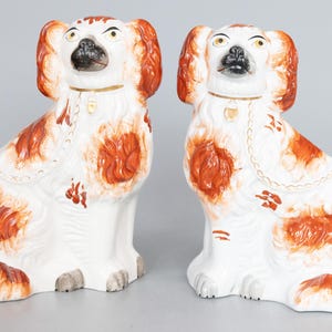 Pair of Antique 19th Century English Staffordshire Russet Spaniel Dogs Figurines