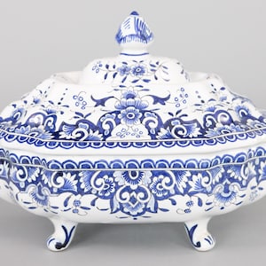 Antique French Rouen Faience Blue & White Tureen, circa 1900