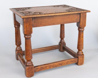 Antique 19th Century English Carved Oak Joint Stool Side Table