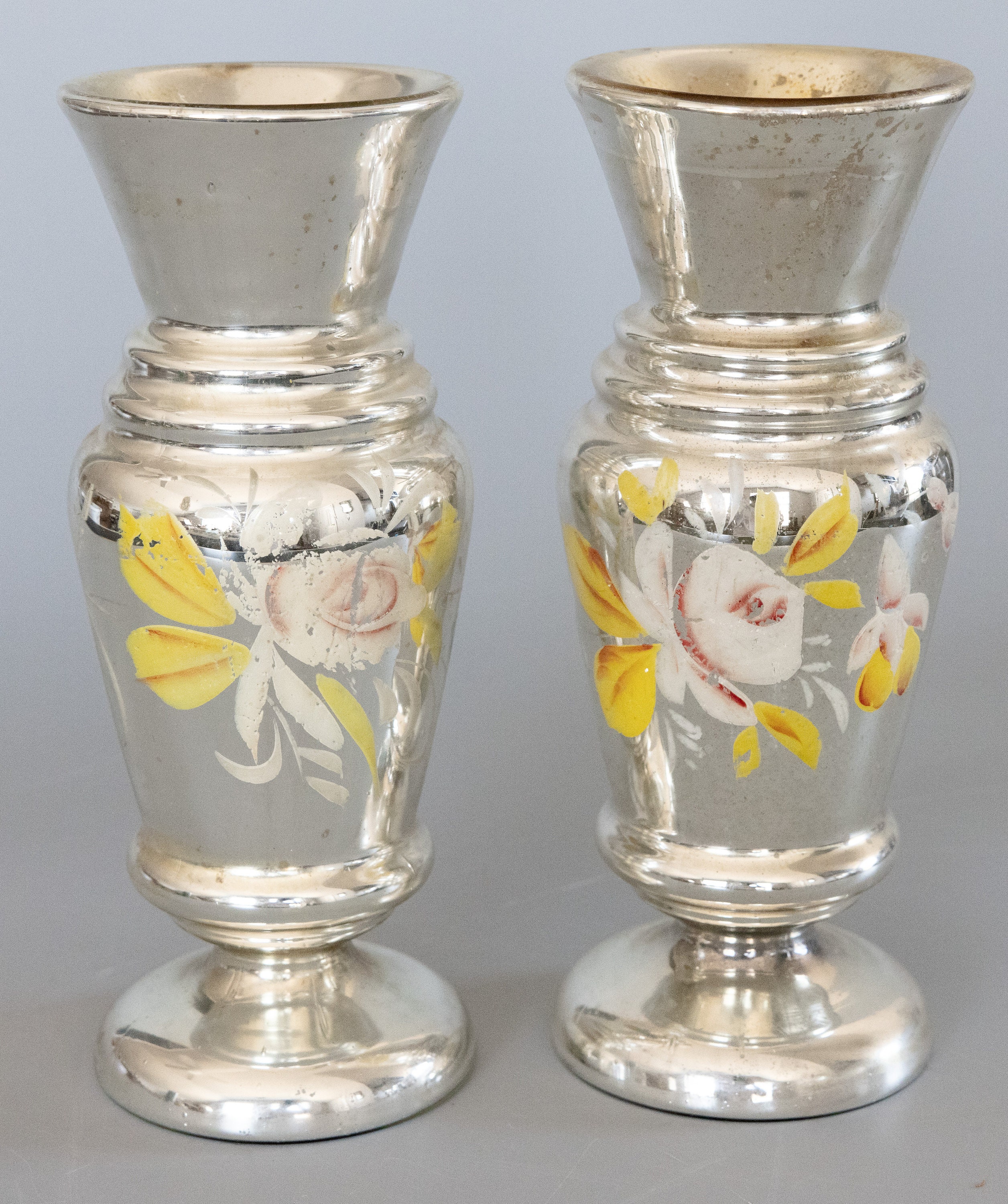 Large 19th Century English Silvered Mercury Glass Vases - a Pair