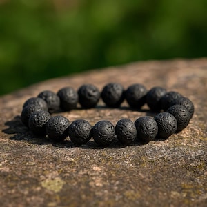 Lava Stone Bracelet with 4mm, 6mm, 8mm Black Beads, Aromatherapy Diffuser