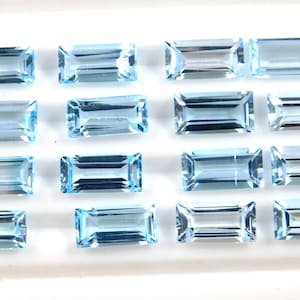 スカイブルートパーズの宝石：ファセットカットされた長方形バゲットカット、ルースストーン（3 x 6 mm ～ 7 x 14 mm）