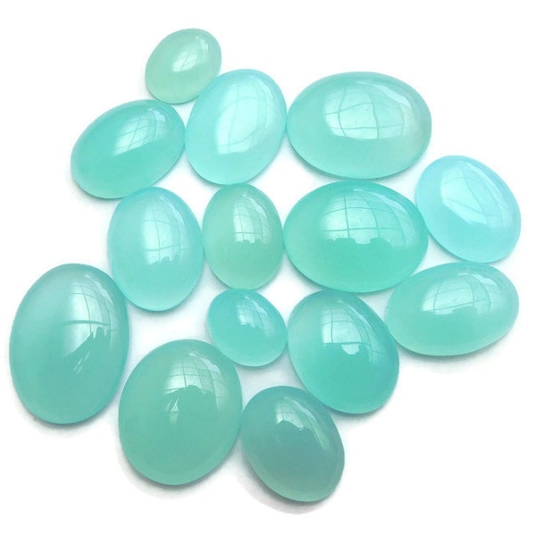 Aqua Chalcedony, Chalcedony Cabochon Oval, Calibrated Sizes From 10x14 mm to 25x30 mm, Jewelry Making Stone. Sea Green Chalcedony Jewelry.