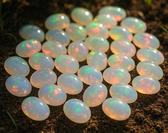 Natural Ethiopian Opal Cabochon Oval, AAA Grade Multicolor Fire Gemstone (3x5 to 10x14mm)