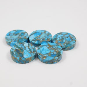 Blue Mohave Turquoise Flat Coin Cabochons, Round Disc Loose Stones 6mm–30mm, Natural Gemstone for Jewelry Making & Wire Wrapping