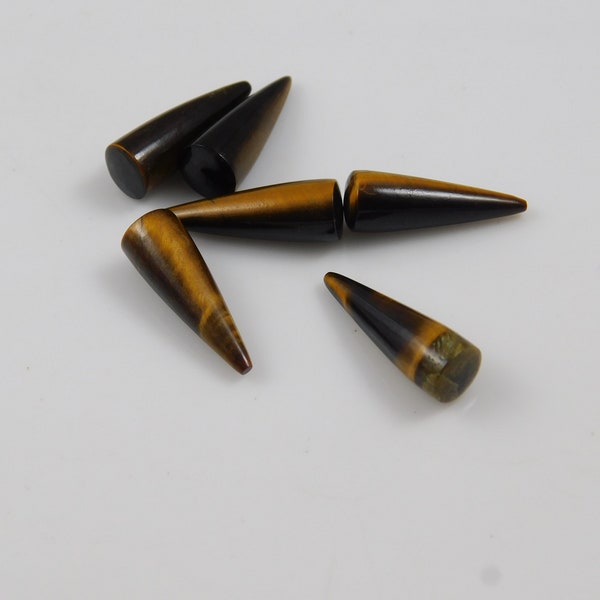 Yellow Tiger Eye Bullet Shape Gemstone, Long size Bullet Fancy shape for Jewelry Making Stone Sizes 5x15, 6x18, 7x21, 8x24. Earring Making