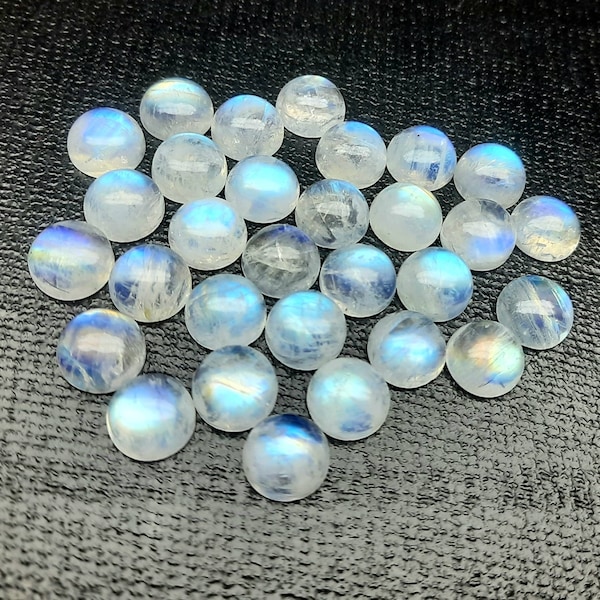 Rainbow moonstone cabochon round calibrated sizes 3 mm to 20 mm, Blue and multi flashy rainbow moonstone back side flat round for jewelry.