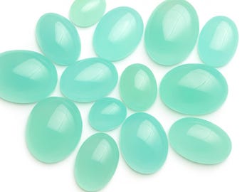 Aqua Chalcedony Oval Cabochon Sea Green Loose Gemstone 10x14-25x30mm for Jewelry Making