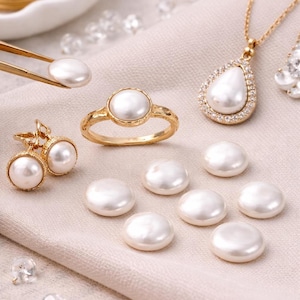 Natural Freshwater Pearl Cabochons Round Coin | Flat Back Pearl Cabs 4mm–15mm | Loose Pearls for Jewelry Making