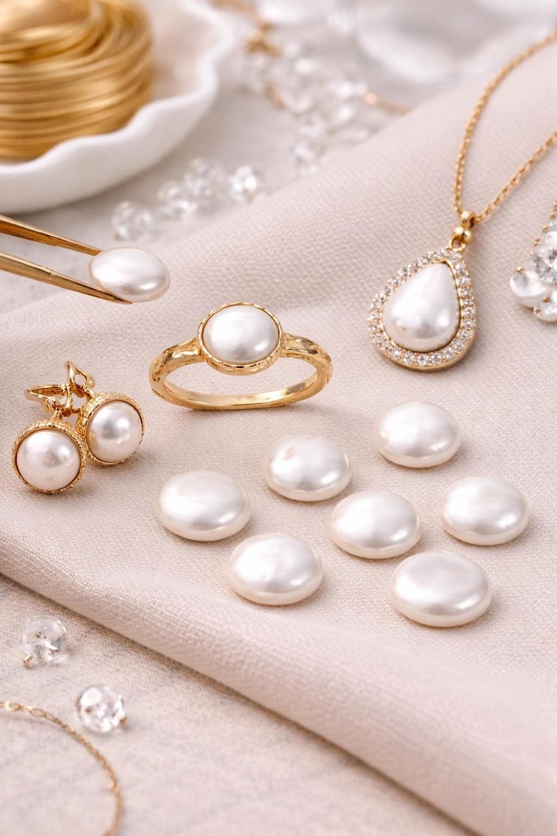 Natural Freshwater Pearl Cabochons Round Coin | Flat Back Pearl Cabs 4mm–15mm | Loose Pearls for Jewelry Making