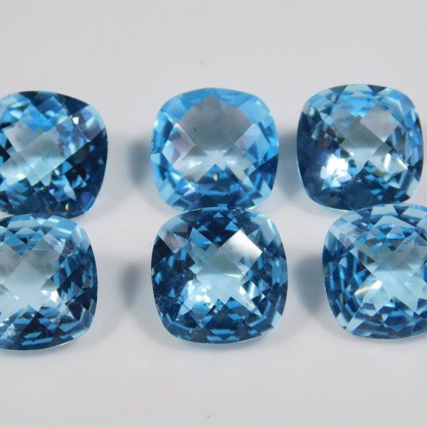 Natural Sky Blue Topaz checker cut cushion shape sizes 5x5 mm to 15x15 mm, jewelry making stone, blue topaz loose gemstones.