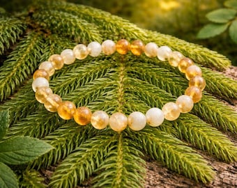 Natural Citrine Beaded Bracelet | Abundance Crystal Bracelet | Prosperity & Success Stone Jewelry | Healing Gemstone band