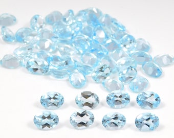 AAA Sky Blue Topaz Gemstone: Faceted Oval Stone (3x5 mm to 12x16 mm)