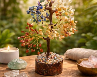7 Chakra Gemstone Tree | Feng Shui Crystal Bonsai Decor