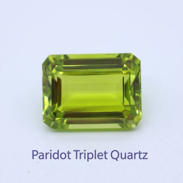 Green Peridot color triplet quartz faceted emerald cut octagon sizes From 7x9 mm to 15x20 mm, Triplets Quartz Jewelry making Stone.