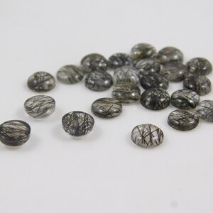 AAA Black Rutile Cabochon Flat Back Round Gemstones - Sizes 5x5mm to 15x15mm - Black Rutile Quartz for Jewelry