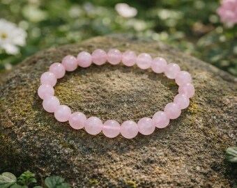 Rose Quartz Beaded Bracelet | Natural Pink Crystal Jewelry