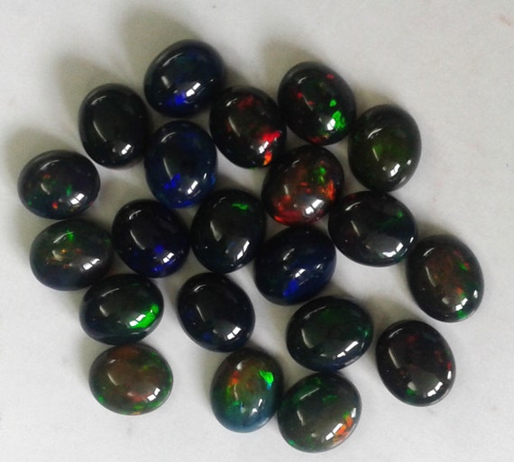 AAA Black Ethiopian Opal Cabochon: Multi-Fire Gemstone (4x6mm to 8x10mm)
