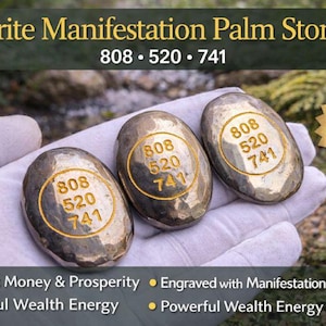 Moneda de pirita cebú, piedras de palma con grabado 808 520 741, cristal curativo de pirita dorada, regalo para la prosperidad y la suerte.