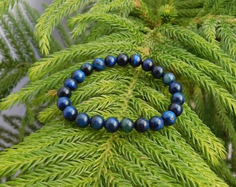 Blue Tiger Eye 8mm Bead Bracelet, Handmade Gemstone Jewelry