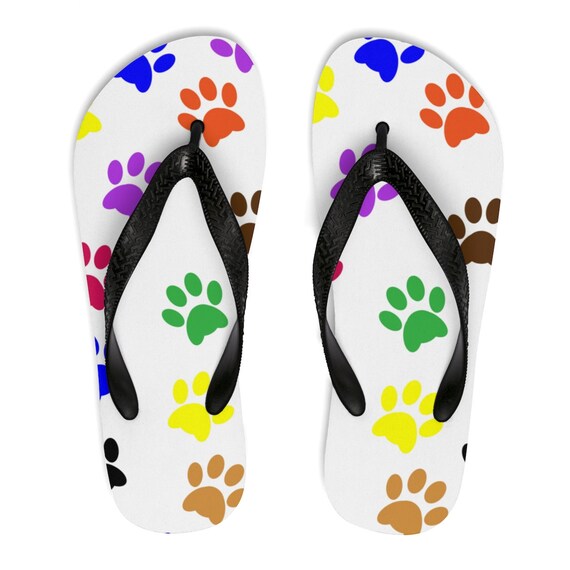 rainbow of paws flip flops