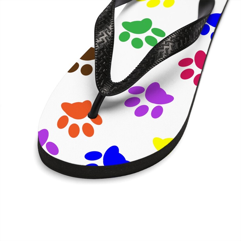 rainbow of paws flip flops